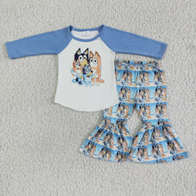 Load image into Gallery viewer, Solid long sleeve dog screen print shirt pants girls clothing sets