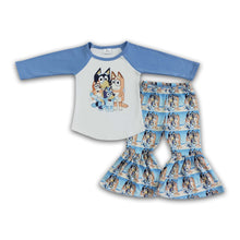Load image into Gallery viewer, Solid long sleeve dog screen print shirt pants girls clothing sets