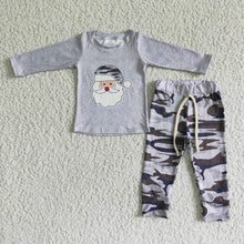 Load image into Gallery viewer, Santa screen print camo pants boy Christmas outfits