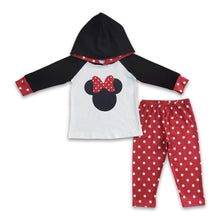 Load image into Gallery viewer, Polka dots cute mouse print black hoodie set