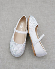 Load image into Gallery viewer, Satin Mary Jane Flats With Rhinestones Embellishment