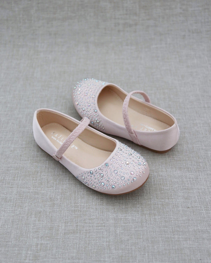 Satin Maryjane Flats with Rhinestones Embellishment