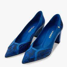 Load image into Gallery viewer, The Toskana Sax Blue Pythn Leather Block Heel Pump Women Shoe