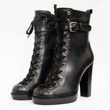 Load image into Gallery viewer, The Estrada Black Leather Lace-Up Platform Heel Mid Calf Women Boot