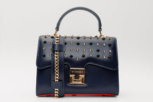 Load image into Gallery viewer, The Infanta Navy Blue Spike Leather Handbag