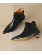 Load image into Gallery viewer, Women's Genuine Leather Pointed-Toe Kitten Heel Ankle Boots | Side Zipper | Black &amp; Brown