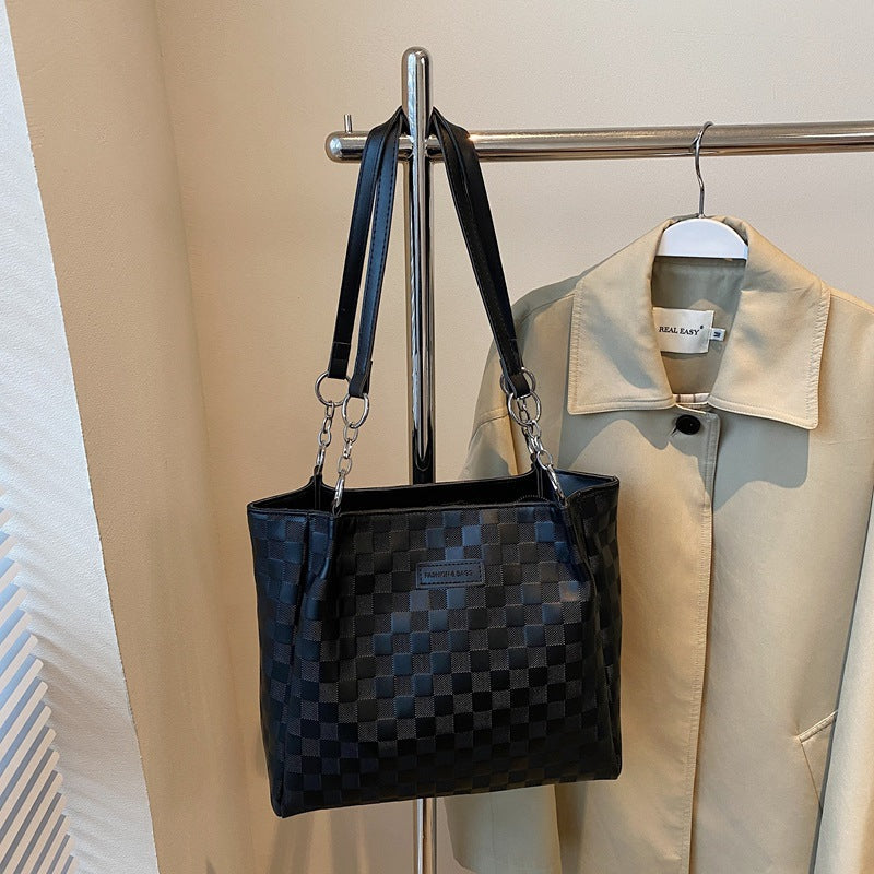 High Capacity Commuter Tote Bag – PU Leather Women's Shoulder Bag with Chain Strap