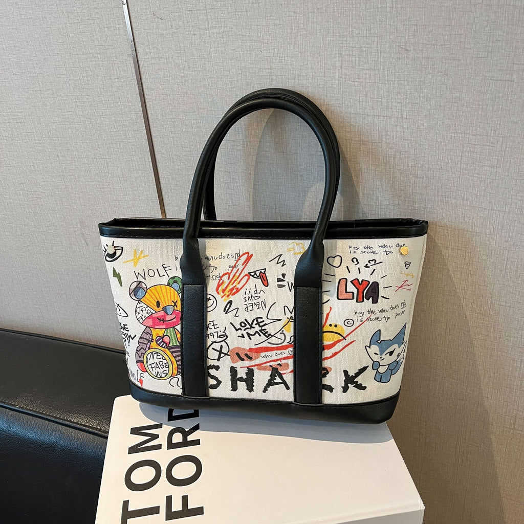 Women's Personalized Graffiti Crossbody Bag - Streetwear Bucket Style PU Leather
