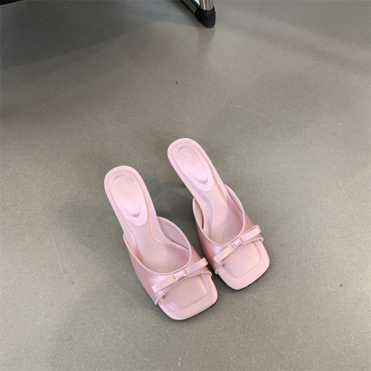 Women's Bow-Tie Square-Toe Stiletto Sandals - Elegant Open-Toe Heels
