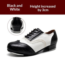 Load image into Gallery viewer, Men's Tap Dance Shoes - Black &amp; White Cowhide Leather Lace-Up Oxford Style