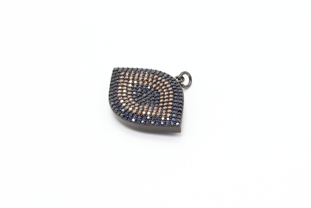 CZ Cobalt Micro Pave Marquise Evil Eyes Pendant, Cubic Zirconia Pendant,32x28mm,sku#F31