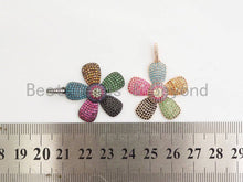 Load image into Gallery viewer, 28mm CZ Rainbow Color Micro Pave Daisy Flower Pendant,Cubic Zirconia Paved Flower Charm Gold,Silver, Rose Gold,Gunmetal plated,sku#F489