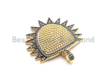 Load image into Gallery viewer, CZ Clear/Black Micro Pave Sun Charm Pendant, CZ Pave Pendant, Gold/Rose Gold/Silver/Gunmetal plated, 33x36mm,Sku#F771