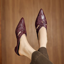 Load image into Gallery viewer, Women's Lambskin Pointed Toe Mules | Crisscross Low Heel Leather Slides