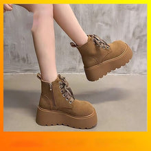 Load image into Gallery viewer, Women's Chunky-Sole Vintage Lace-Up Mid-Calf Boots | PU Leather Round Toe Flat Boots