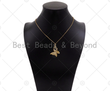 Load image into Gallery viewer, CZ Micro Pave Hollow Out Flower On Butterfly Shape Pendant/Charm,18K Dainty Gold Charm, Necklace Bracelet Charm Pendant,26x35mm,Sku#LK299