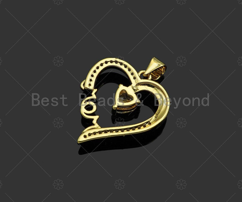 Gold Filled CZ Micro Pave Mom On Heart Frame Shape Pendant, 18K Gold Filled Heart Charm, Mother's Day, Necklace Charm,19x22mm,Sku#LD119