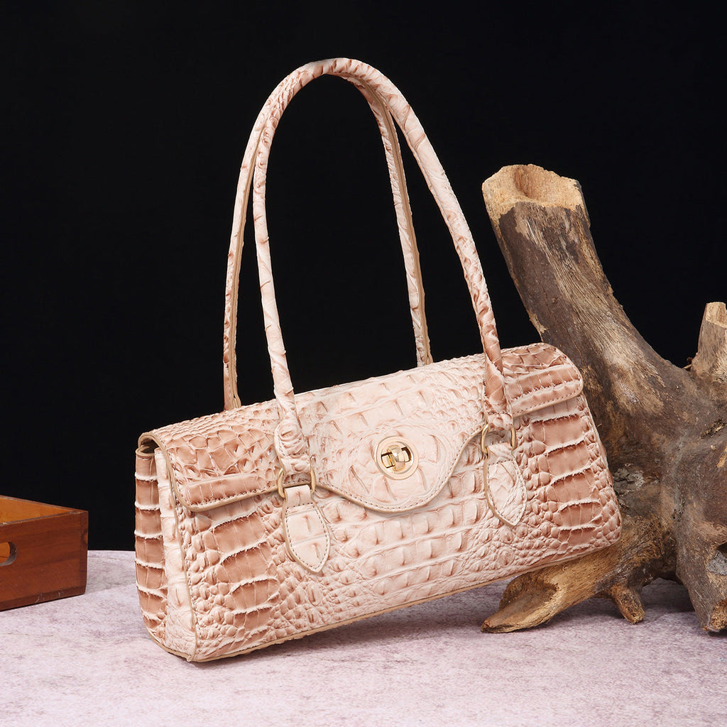 Women's Crocodile-Print Shoulder Tote Bag - Retro European Style PU Leather Handbag