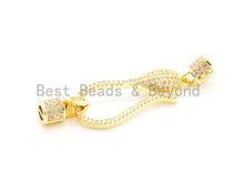 Load image into Gallery viewer, CZ Micro Pave S Lobster Hook Clasp Connector for Knotting and Threading 48x14mm, Cubic Zirconia Clasp, Clasp/Connector/Pendant,sku#H51