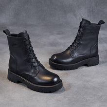 Load image into Gallery viewer, Women's Genuine Leather Chunky Heel Ankle Boots | Fleece-Lined Side Zipper | British Style