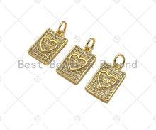 Load image into Gallery viewer, CZ Micro Pave Heart Dogtag Rectangle Shape Pendant/Charm,Cubic Zirconia Medallion Charm, Necklace Bracelet Charm Pendant, 14x9mm, Sku#LK229