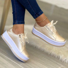 Load image into Gallery viewer, Women's Ribbon Lace-Up Platform Sneakers | PU Leather Round-Toe Flats