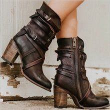 Load image into Gallery viewer, Women's Retro Chunky Heel Ankle Boots – Side Zipper &amp; Buckle Detail