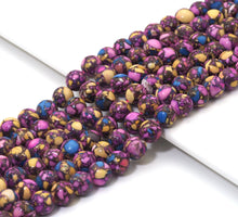 Load image into Gallery viewer, Purple Yellow Blue Imperial Jasper Round Smooth Beads, 10mm, Sku#U1489