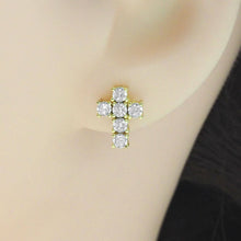 Load image into Gallery viewer, Gold CZ Cross Shape Stud Earrings, Sku#B365