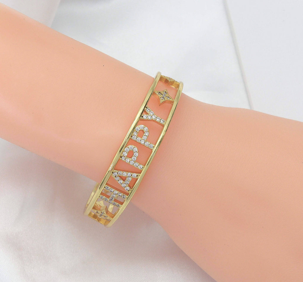 CZ Pave Star Happy Cuff Bangle Bracelet, sku#JL120