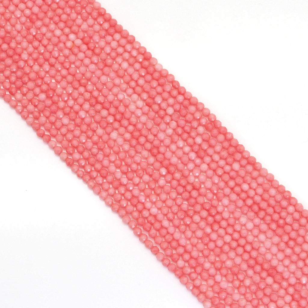 Pink Coral Round Faceted Beads, 3mm, Sku#U1635