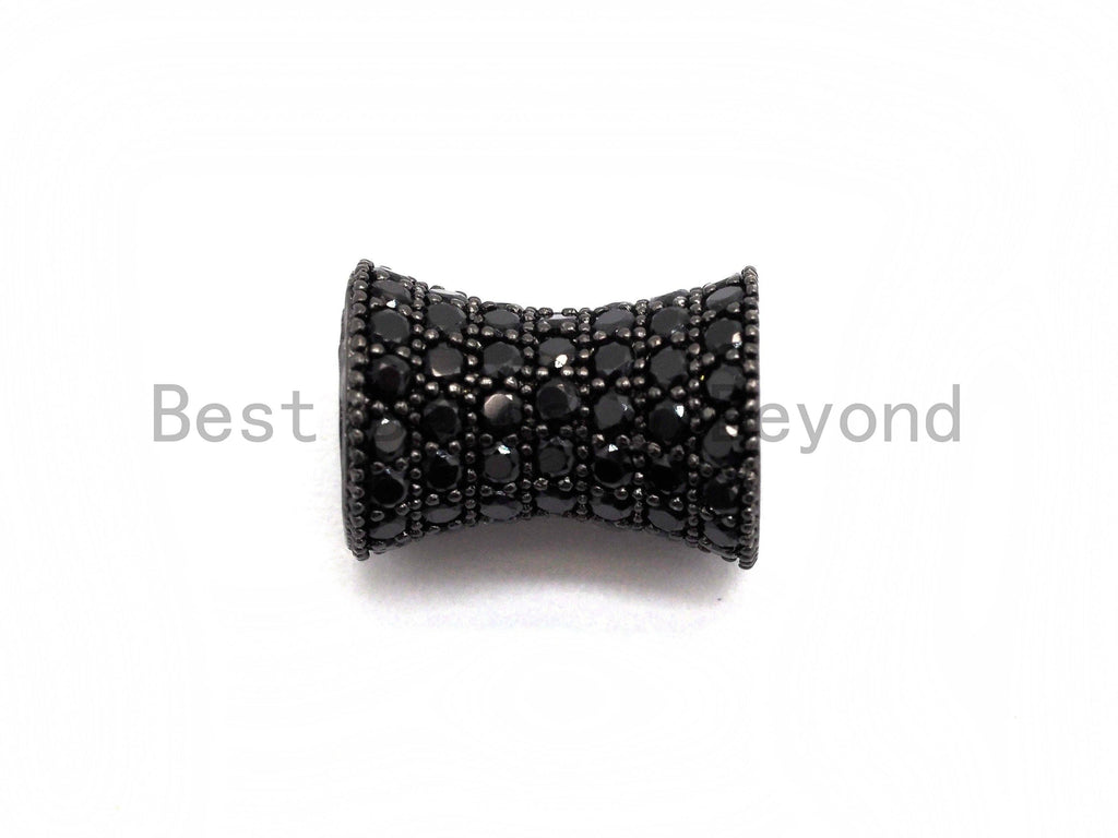 Black CZ Pave On Black Hourglass Spacer Beads, Big Large Hole Spacer Beads, Cubic Zirconia Drum Barrel Space Beads, 10x13mm, SKU#C89