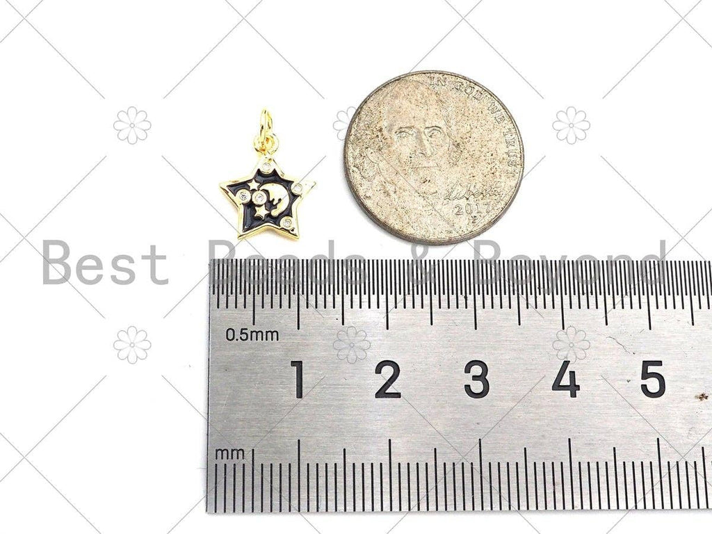 Gold Filled Colorful Enamel Five Star Shape Pendant,CZ Micro Pave 18K Gold Filled Moon Enamel Pendant,Enamel Jewelry,mm,Sku#LK344