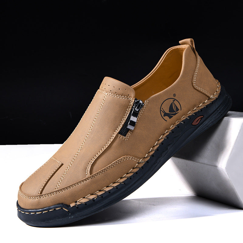 Men's Microfiber Leather Casual Shoes – Lace-Up Low-Top Sneakers with Rubber Sole