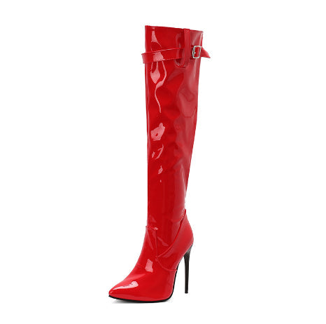 Women's Thigh-High Stiletto Boots - Pointed Toe Over-the-Knee Fashion Boots with Side Zipper