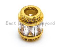 Load image into Gallery viewer, 9x6mm CZ Micro Pave Drum shape Beads, Cubic Zirconia Spacer Gold/Silver/Rose Gold/Gunmetal, European Large Hole Beads, sku#C61