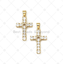 Load image into Gallery viewer, CZ Micro Pave Cross Shape Pendant, 18K Gold Filled Big CZ Cross Charm, Necklace Bracelet Charm Pendant, Sku#LK550