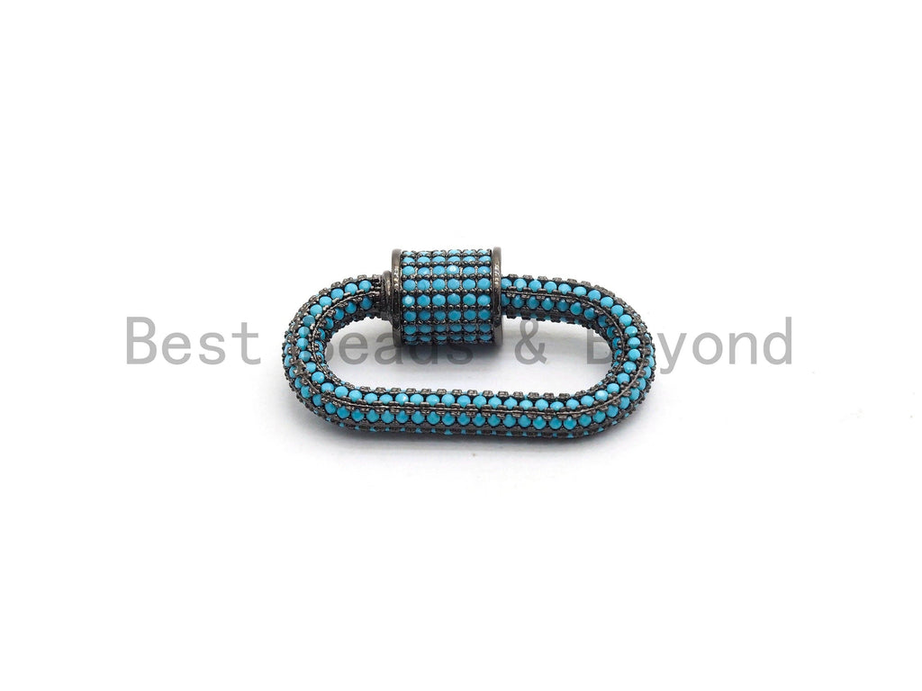 Fully CZ Micro Pave Oval Screw Clasp, Pave Clasp, Green/Fuchsia/Cobalt/Turquoise/Purple/Orange Color Carabinar Clasp,14x29mm,sku#H150