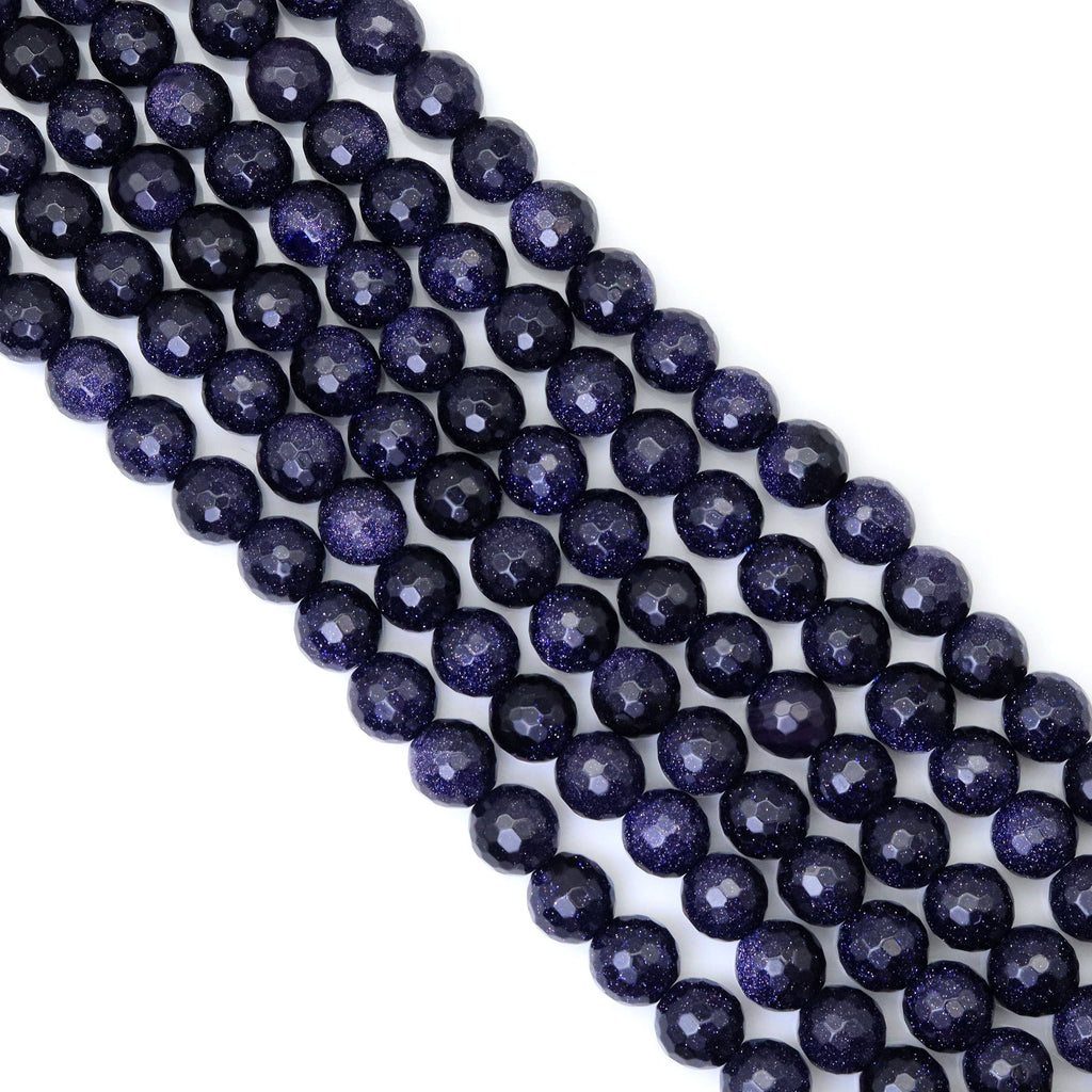 Blue Goldsstone Round Faceted Beads, Sku#U1791
