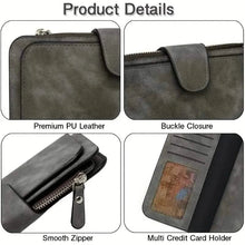 Load image into Gallery viewer, Vintage Faux Leather Long Wallet – Trifold Credit Card Holder with Snap &amp; Zipper