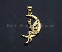 Load image into Gallery viewer, CZ Micro Pave Angel On Cresent Moon Shape Pendant, sku#F1235C