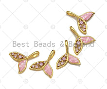 Load image into Gallery viewer, Cute Shark Tale Pink Pendant/Charm, Pink Mother-of-pearl  Pendant, Cubic Zirconia Pendant, Gold Tone, 18x21mm, Sku#LK69