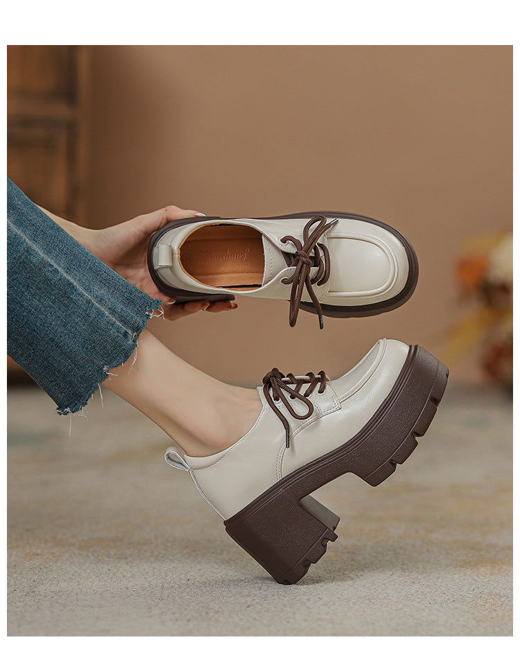 Chunky-Sole Lace-Up Loafers With Thick Chunky Heel | Women's Platform Shoes