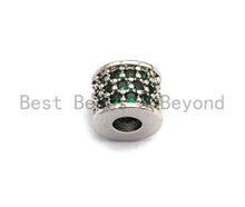 Load image into Gallery viewer, CZ Big Hole Drum Barrel Green Micro Pave Spacer Beads, Gold/Rose Gold/Silver/Black Cubic Zirconia Spacer Beads, DIY Jewelry, 6x7mm, sku#X47