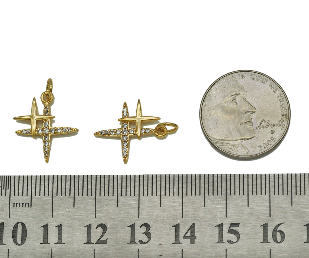 CZ Double North Star Charm, Sku#F1481