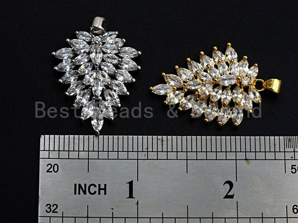 CZ Micro Pave Triangle Shape Pendant, Cubic Zirconia Taper Shape Pendant, Silver/Gold Tone, 24x31mm, Sku#FH64