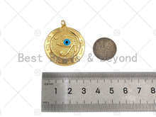Load image into Gallery viewer, CZ Micro Pave Turquoise Blue Evil Eye On Round Coin Pendant,Cubic Zirconia Medallion Charm, Necklace Bracelet Pendant,30x33mm, Sku#L428