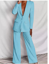 Load image into Gallery viewer, Lapel Button-Down Blazer &amp; Straight-Leg Trousers Suit