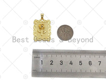 Load image into Gallery viewer, 18K Dainty Gold Rose Flower Rectangle Charm, sku#LK231