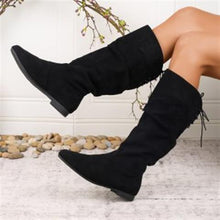 Load image into Gallery viewer, Women's High-Shaft Pleated PU Leather Chunky Heel Boots | Mid-Calf Round Toe
